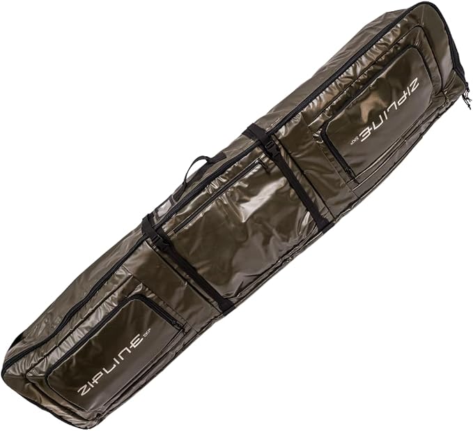 Zipline Ski Double Ski Bag with Wheels - Gear & Apparel Storage for Skiers - 180/200 cm Capacity - Durable & Waterproof - Proven Performance - 3 Yr Warranty - Ski & Snowboard Travel Bag by ZiplineSki