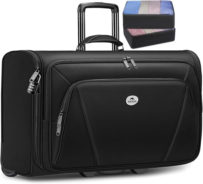 MATEIN Carry On Garment Bag with Wheels, Wheeled Garment Travel Suit Bag | For Airline Travel, 2 Packing Cubes, 22x14x9, Business 2 Wheel Luggage Suitcase, Fits 17.3" Laptop, For Men Women, Black by MATEIN