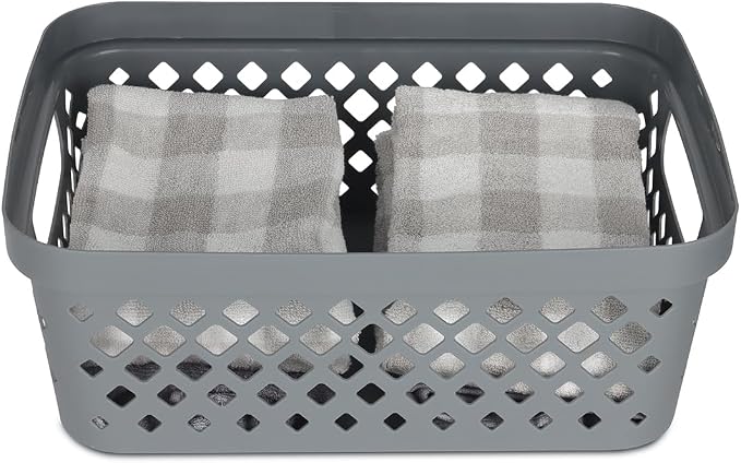 Glad Plastic Storage Basket Set, Value Pack of 6 | Open Storage Bins for Shelves, Bathroom, Pantry, Closet | Nesting Organizer Boxes with Handles, 2 Gallon, Grey - Image 4