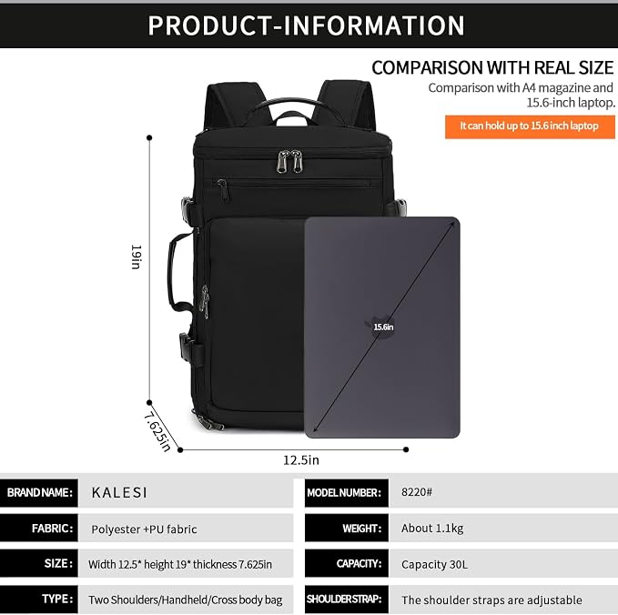 Kalesi Gym Duffle Bag Backpack 4-Way Waterproof with Shoes Compartment for travel Sport Hiking laptop - Image 5