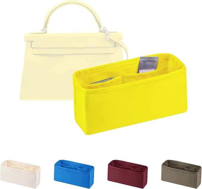 Women's Purse Organizer Insert - Satin & Lightweight Fabric with Inside Pockets, Portable for Commute, Travel, Shopping, and Evening, Multicolor Options, Fits for Kelly Pochette(Lime, Pochette) by KINGSINBAG