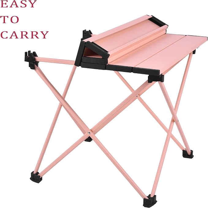 Grope Portable Camping Table with Aluminum Table Top, Folding Beach Table Easy to Carry, Prefect for Outdoor, Picnic, BBQ, Cooking, Festival, Beach, Home (Pink-M) - Image 8