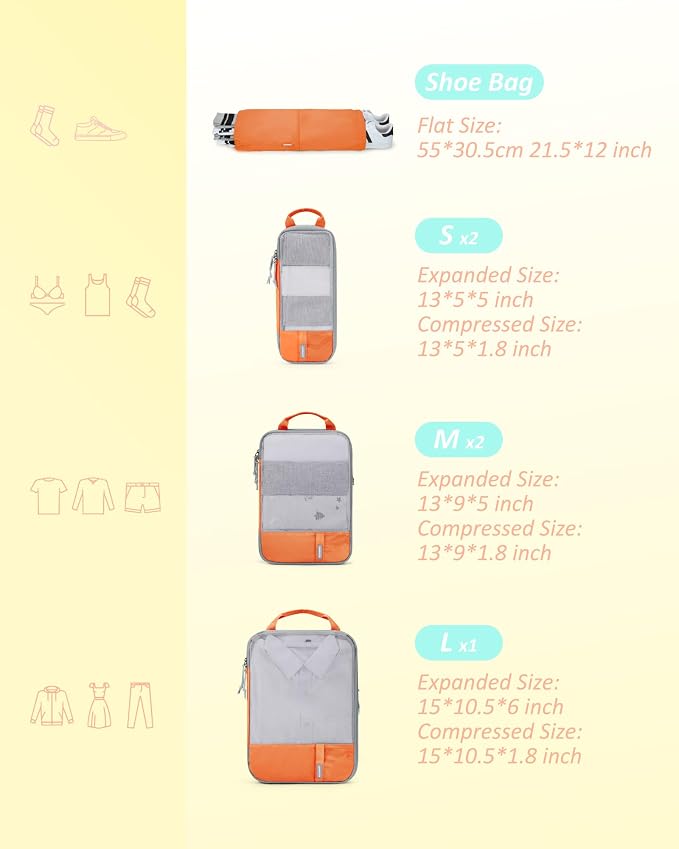 BAGSMART 6 Set /4 Set/2 Set Compression Packing Cubes for Travel, Lightweight Luggage Organizer Bags, Durable Space Saver Bags Travel Essentials - Image 2