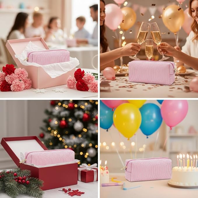 12 PACK Makeup Bags-Bulk Seersucker Cosmetic Bag for Women Bridesmaid Gifts Makeup Pouch for Wedding Party Favors Bachelorette Party Decorations Travel Toiletry Organizer Graduation Gifts(12, Pink) - Image 6