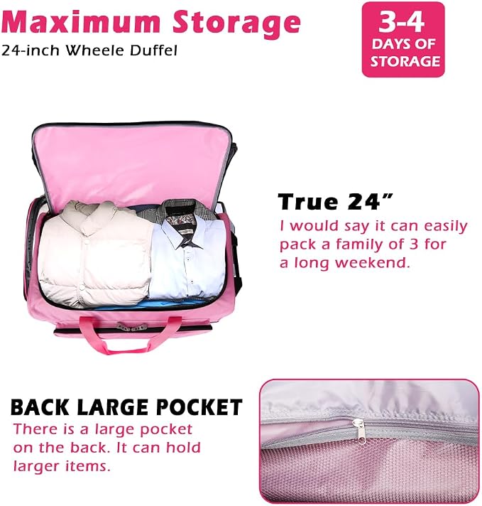 Dance Bag With Garment Rack,Dance Costumes Rolling Garment Bags For Travel,Garment Duffle Bag For Dance Competition, Wheeled Drop-Bottom Upright Luggage Closet Suitcase (23inch-Pink-E) - Image 6