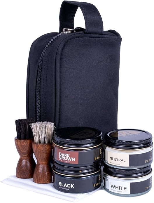 FootFitter Travel Shoe Shine Kit, Conditioning Creams & Applicators | Compact Leather Conditioning Applicators, Premium Shoe Creams, Shine Cloths & Travel Bag for On the Go Shoe Care by FootFitter
