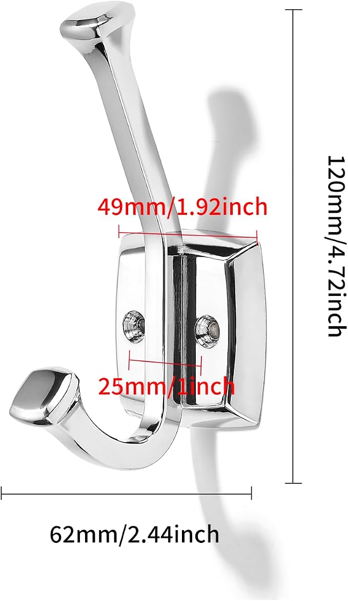 khtumeware 3 Pack 4.7 inch Polished Chrome Coat Hooks Wall-Mounted Hooks | Applicable to hanging,Towel,robe,bathroom,bag,clothes,entryway Zinc Alloy bathroom hooks - Image 2