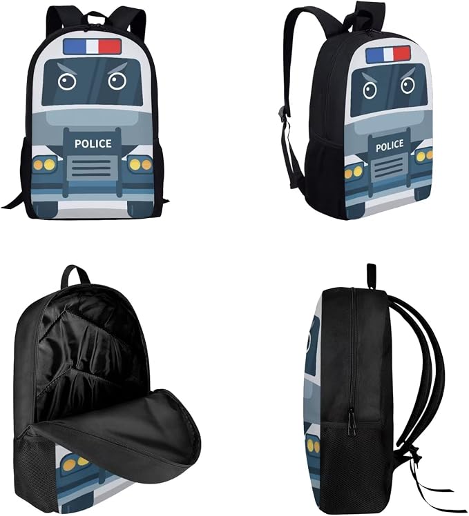 Police Bus Backpack Set with Lunch Bag and Pencil Bag, Cartoon Police Bus Backpack for Kids Lightweight Bookbag for Boys and Girls, Primary Middle School Students Schoolbag Set - Image 2