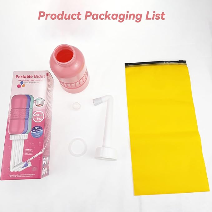 Portable Handheld Personal Hygiene Refresher Toilet Butt Cleaner Travel Bidet Spray Bottle for Home 450 ML(15oz)-Pink