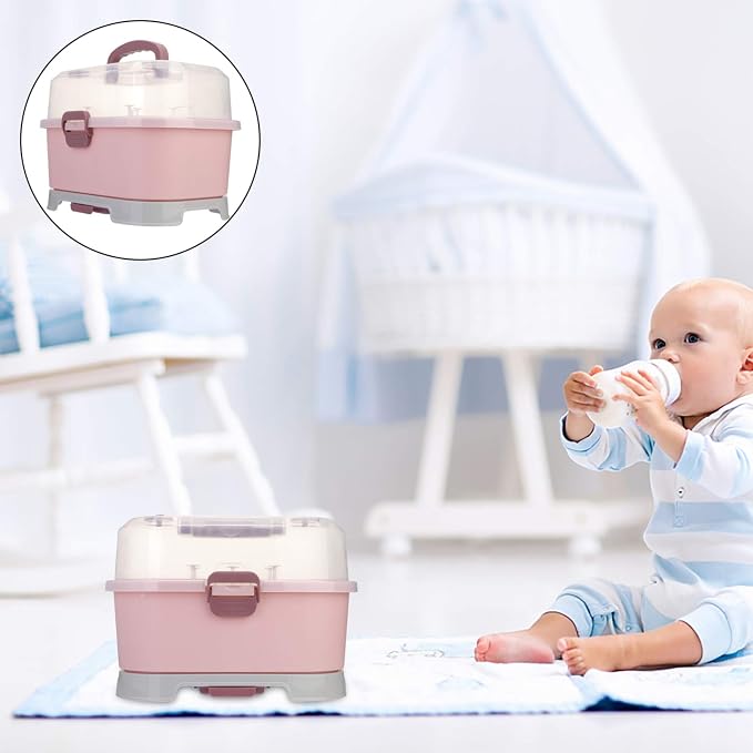 NUOBESTY Baby Bottle Storage Box with Cover Portable Milk Bottle Case and Drying Rack for Home and Travel 13.8 X 9.8 X 9.8 Inches Organizer for Baby Supplies - Image 3
