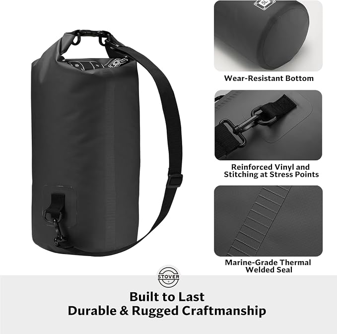 STOVER 5/10/25/30/40L Waterproof Dry Bag, Small Lightweight Roll Top Dry Bag Backpack w/Waterproof Phone Case, Kayaking, Travel, Hiking, Fishing, Tubing, Camping, the Beach, Men/Women (Black) - Image 3