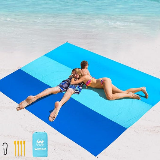 WIWIGO Beach Blanket Waterproof Sandproof Beach Mat 79" X 83"/10'x9'for 2-8 Adults Quick Drying Outdoor Picnic Mat Beach Accessories for Travel, Camping, Hiking by WIWIGO