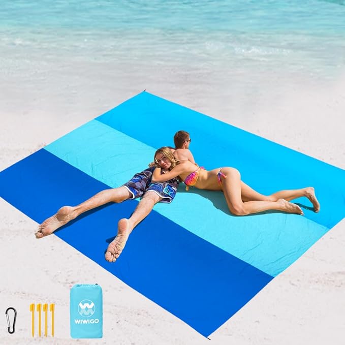 WIWIGO Beach Blanket Waterproof Sandproof Beach Mat 79" X 83"/10'x9'for 2-8 Adults Quick Drying Outdoor Picnic Mat Beach Accessories for Travel, Camping, Hiking by WIWIGO