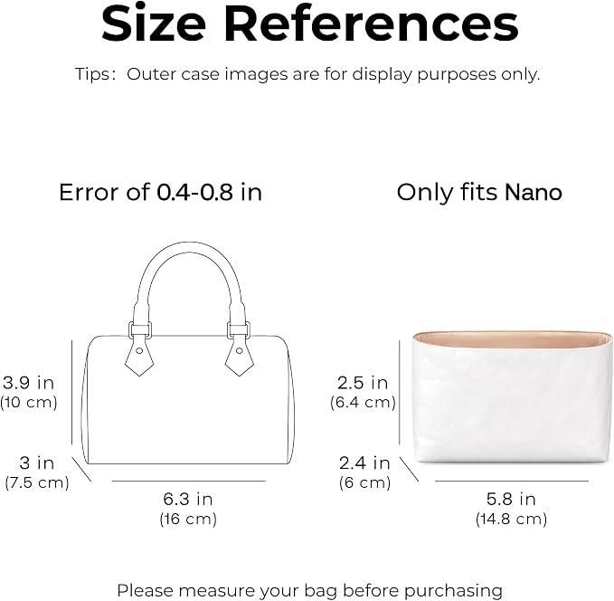 Handbag Organizer Insert for LV Nano Speedy, Custom Fit Inside Premium Vanile Lightweight Water Resistant Purse Insert Accessories - Image 2
