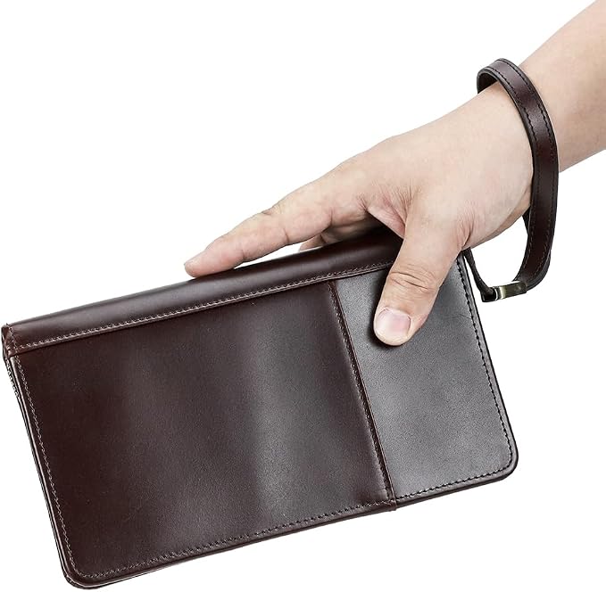 CONTACTS Travel Passport Wallet for 4 Leather Family Passport Holder Clutch Wallet Zipper Wrist Card Purse RFID Blocking with 13 Card Slot Fit up 4 Passports - Image 8