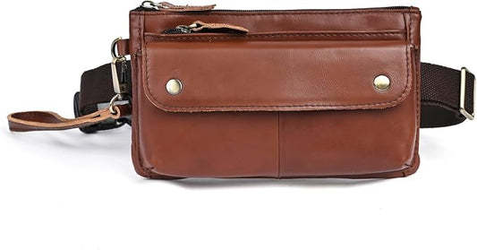 Water Resistant Canvas + Leather Hiking Riding Travel Fanny Waist Pack Small Phone Pouch For Men Women FB811-29 (100% Leather-The 8136 Wine) by Handadsume