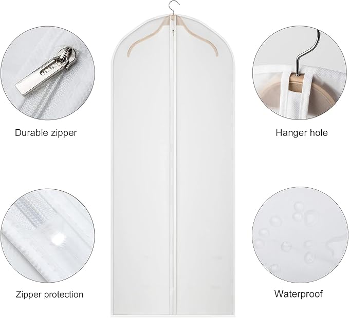 60'' Garment Bags Dress Bag for Storage (Set of 12) Dust-Proof Suit Protector Cover Bag with Zipper for Long Dresses, Suit, Coat Closet Clothes Storage - Image 5