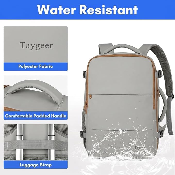 Taygeer 35L Carry On Travel Backpack for Women, Fits 15.6 Inch Laptop | Personal Item Backpack with Water Bottle Pocket, Large Weekender Bag for Women Men Hiking Gift, Dark Brown Khaki - Image 7