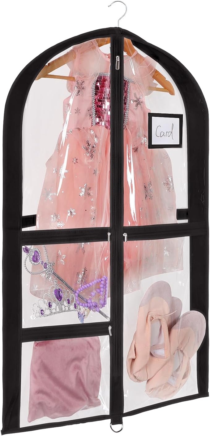 Univivi Clear PVC Dance Costume Bags, 35 Inch Garment Bag for Dance Competitions, with 3 Seperated Medium Clear Zipper Pockets and 1 Large Back Zippered Pocket (Black) by Univivi
