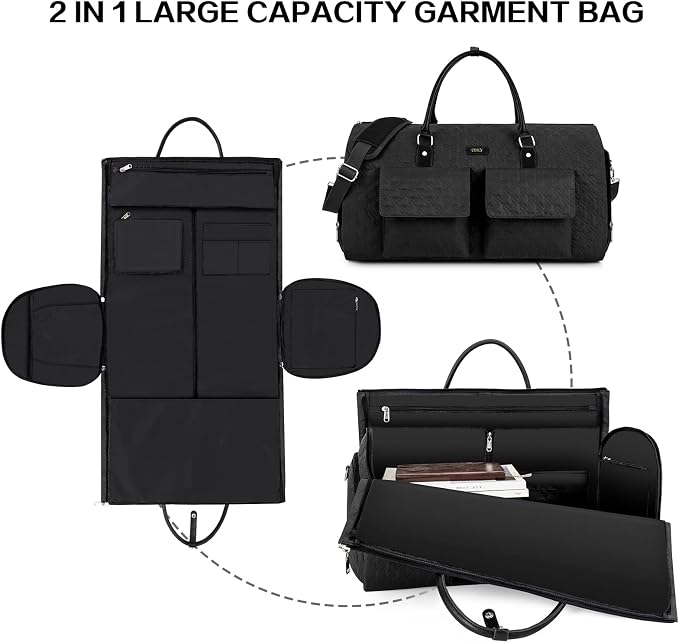 Garment Bag for Travel With Toiletry Bag Convertible Carry On Weekender Bag Large Travel Duffel Bags for Women 2 in 1 Hanging Suitcase Suit Travel Bags for Women & Men 3pcs Set (G-Black) - Image 4