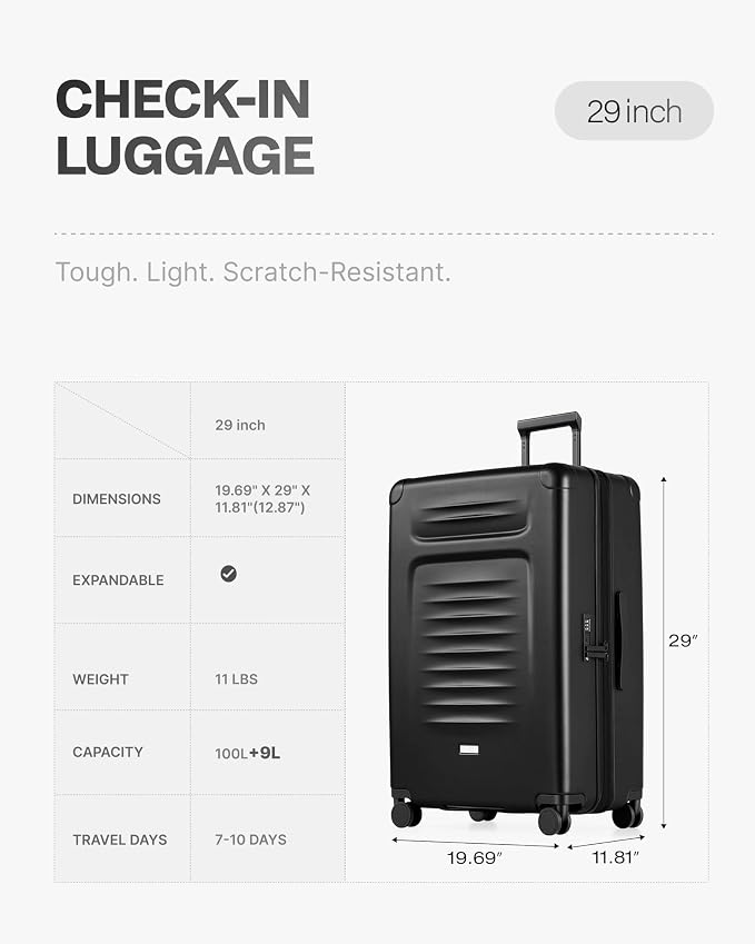 Coolife Checked Suitcases Luggage: Large Travel Luggage with Spinner Wheels Expandable Hardside Suitcases with TSA Lock,29 Inch Black - Image 7