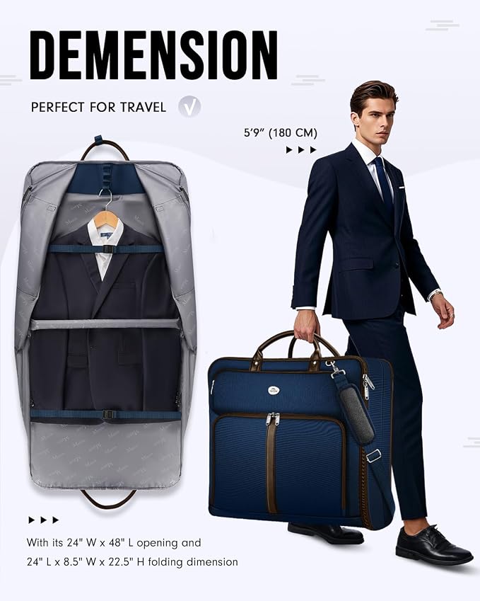 MATEIN Suit Bag Travel, Large Travel Garment Bag Up to 7 Suits with Strap, Business Foldable Garment Carrier Fit 17.3 inch laptop, 2 in 1 Carry On Hanging Luggage Suitcase with Shoe Compartment, Blue - Image 5