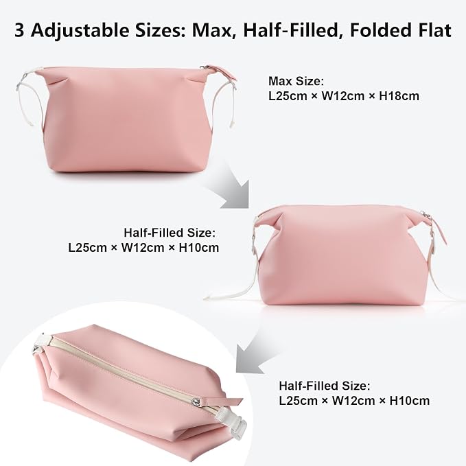Vomgomfom 6L 13 Inch Silicone Toiletry Bag, Waterproof Leakproof Travel Cosmetic Organizer, Adjustable G-Buckle Compression Dopp Kit, Foldable Makeup Bag for Women & Men (Pink, 13" 6L) - Image 5