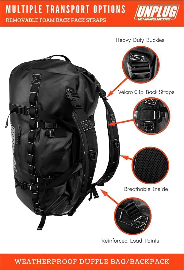 UNPLUG Ultimate Adventure 1680D Waterproof Duffel Bag | 155L Large Travel Bag for Camping & Outdoor Use |155L BLACKOPS - Image 4