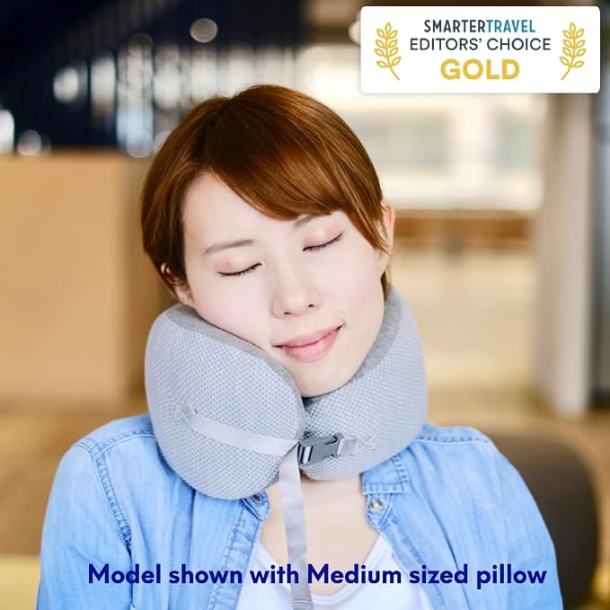 C CUSHION LAB Travel Pillow, Award-Winning Patented Ergonomic Design for Chin & Neck Support Memory Foam Neck Pillow, Compact Airplane Pillow for Traveling, Flight, Car (Gray, Medium) - Image 2