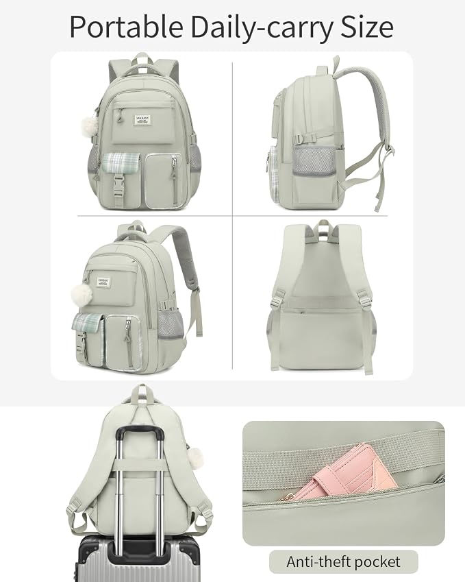 School Backpack for Teen Girls, Big Student Laptop Backpack Aesthetic Bookbags for College Women Elementary Middle High School Travel Mochilas Escolares, Light Green - Image 5