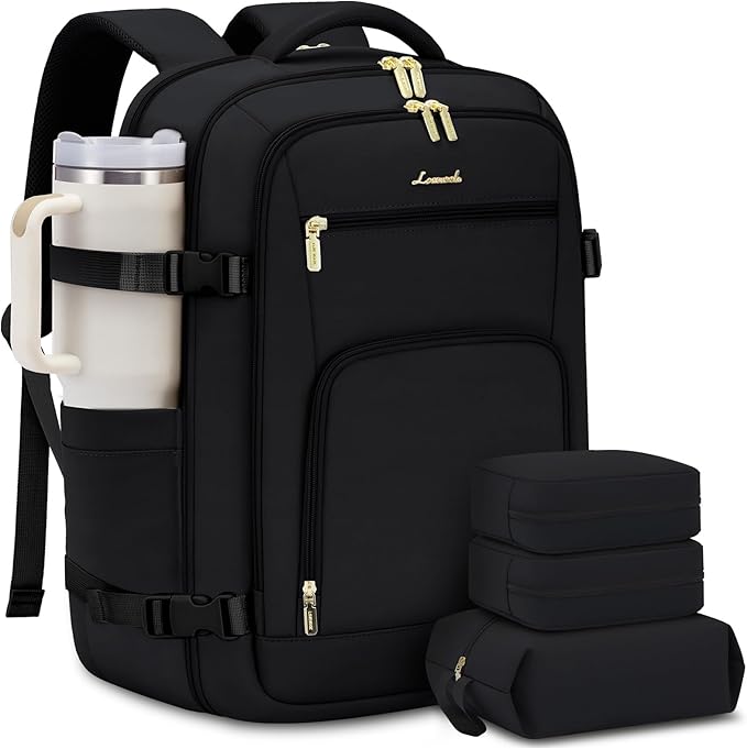 LOVEVOOK Carry on Backpack, 50L Large Travel Backpack for Airplanes, TSA Personal Item Travel Bag, Waterproof Daypack Fits 18 Inch Laptop, Business Weekender Overnight With 3 Packing Cubes, Black by LOVEVOOK