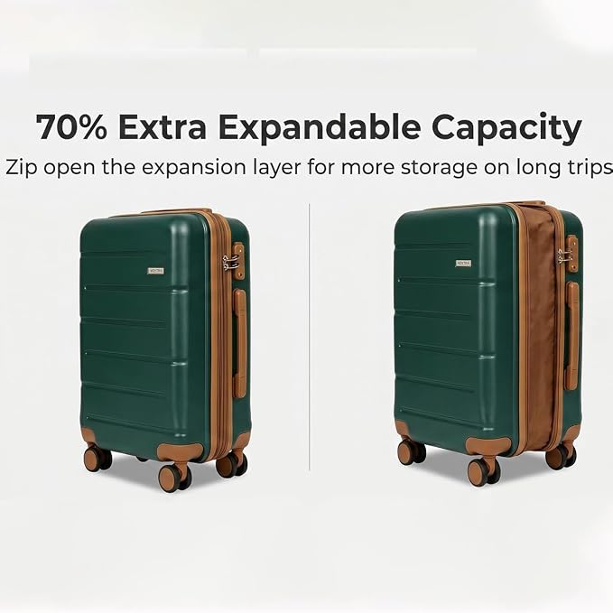 3-Piece Luggage Set with Carry On Luggage Set 22x14x9 Airline Approved, ABS Hardside Suitcase with 8 Spinner Wheels & TSA Lock, Expandable Suitcase for Men & Women (20/TB/DB Green) - Image 2