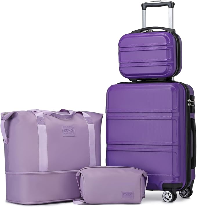 Kono Luggage Set 4 Piece Carry On Hardside Luggage with Spinner Wheels | Lightweight PC+ABS Carry On Suitcase with TSA Lock Purple by Kono