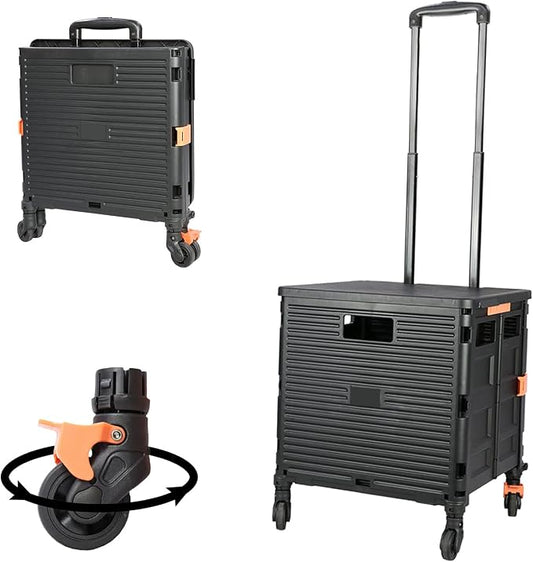 FELICON SELORSS Foldable Utility Cart Folding Portable Rolling Crate-Black | Heavy Duty,Telescoping Handle,4 Rotate Wheels,Collapsible Handcart for Travel Shop Move Luggage Laundry Teacher Office Use by FELICON