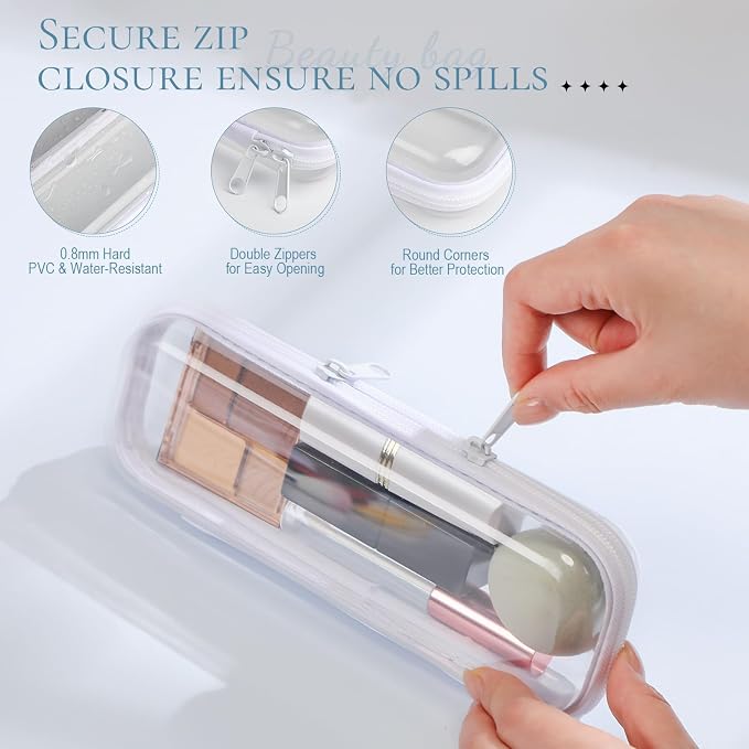 Sanwuta 6 Pcs Clear Hard Zipper Case Plastic Zipper Pouches Transparent Makeup Bag Pencil Case Pouches Toiletry Diaper Bag for Travel Toy Storage Organizer Bins(White,7.87 x 2.56 x 1.57 Inch) - Image 3