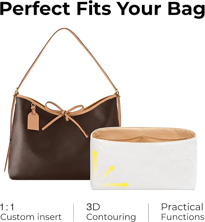 Purse Organizer Insert for LV Carryall MM Handbag, Custom Fit Inside Premium Vanile Lightweight Water Resistant Tote Bag Insert with Cup Holder Accessories - Image 3