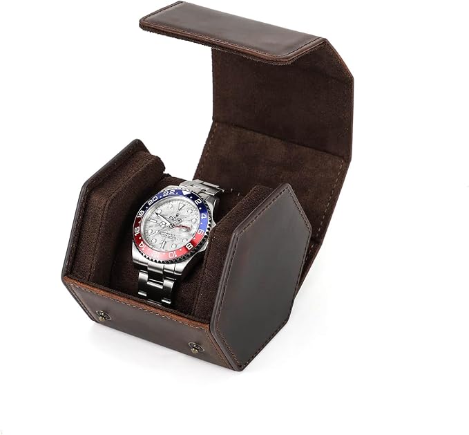 Hiram Genuine Leather Hexagon Watch Roll Travel Case, Leather 1-Watches Roll Case with Removable Pillow Cushion for Treasured Watches and Bracelets by Hiram