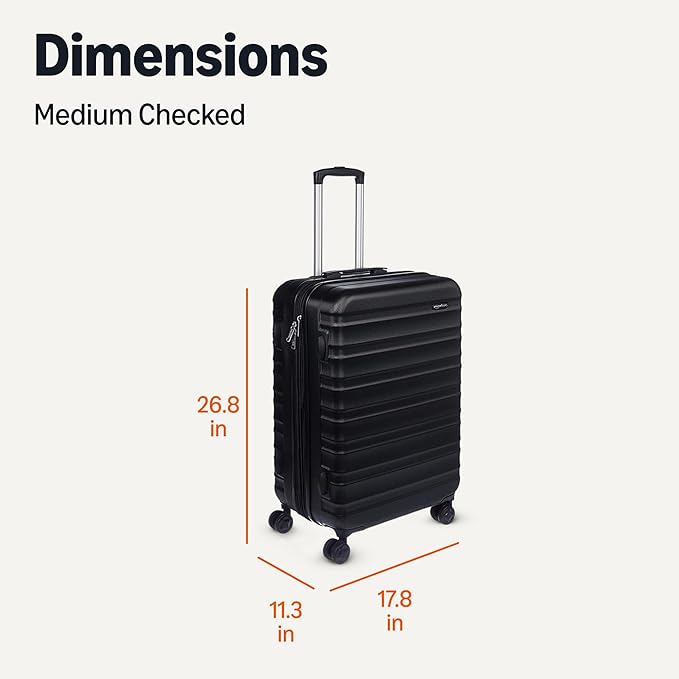 Amazon Basics 26" Hardside Medium Checked Luggage, Expandable For Up to 15% More Space, With Scratch-Resistant Surface, Four Multi-directional Wheels, Black - Image 6