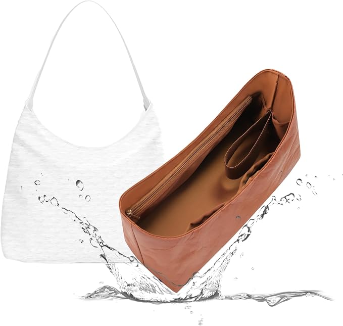 Lightweight Bag Insert, Waterproof Surface and Silky Satin Interior, Fits Geyard Bohème Hobo (Brown, With Zipper and Bottle Holder) | Bottle Holder and Side Zip, Smooth Satin Interior, Easy-Care Outer Surface, Multiple Color Options, Structured Yet Fle... by 19NeatThin