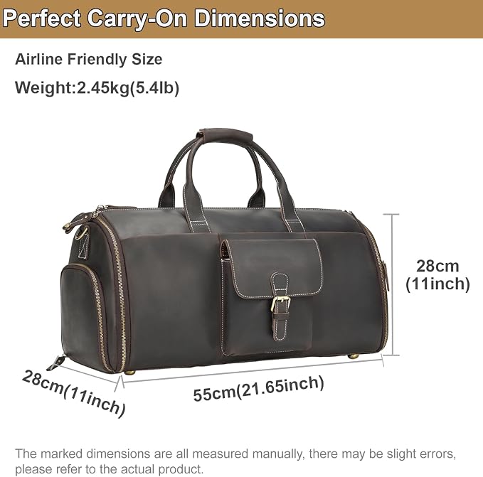 Full Grain Genuine Leather Garment Bag for Men 2 in 1 Convertible Suit Travel Duffel Bag Weekender Overnight Bag with Shoe Compartment Business Carry On Luggage, Dark Brown - Image 2