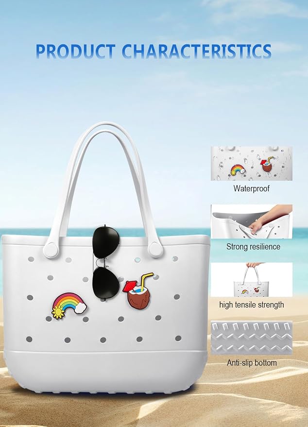 Baonat Beach Bag Rubber Tote Bag - Waterproof Travel Bag for Women Washable Tote Bag Handbag for Sports Beach Market Pool - Image 7