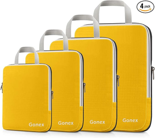 Gonex Compression Packing Cubes, 4pcs Expandable Storage Travel Luggage Bags Organizers (Apricot) by Gonex