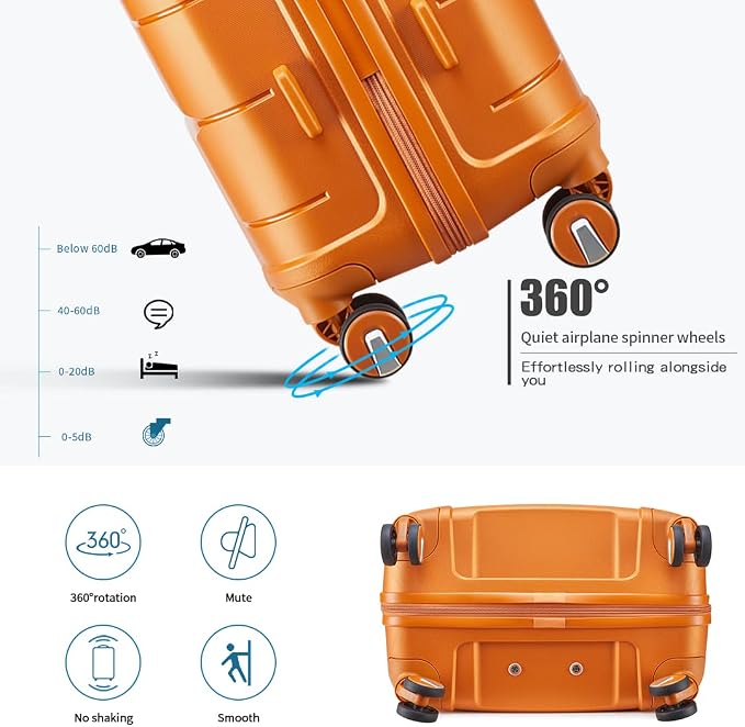 Somago Luggage Sets 3 Piece Hard Shell Polypropylene Suitcase with TSA Lock Spinner Carry On Luggage with Beauty Case Travel Set,Sunset Orange - Image 4