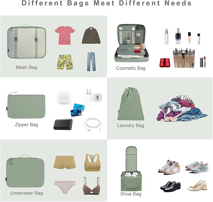 BAGAIL 8 Set Packing Cubes Luggage Packing Organizers for Travel Accessories-Matcha Green - Image 5