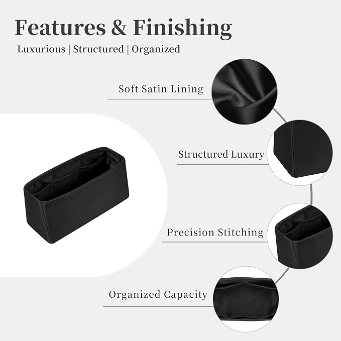 Women's Purse Organizer Insert - Satin & Lightweight Fabric with Inside Pockets, Portable for Commute, Travel, Shopping, and Evening, Multicolor Options, Fits for Kelly 35(Black, KL35) - Image 4