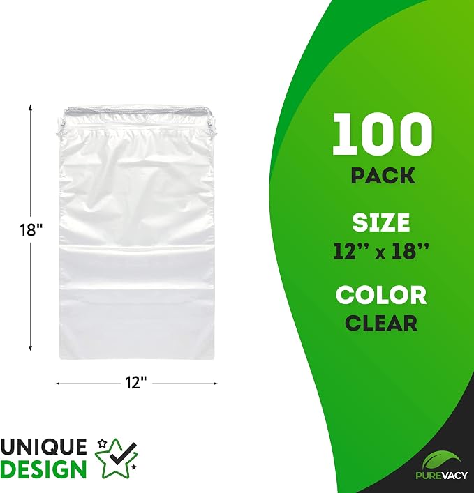 Clear Drawstring Bags, 12 x 18 Inch Plastic Shoe Bags with Cotton Drawstrings, Pack of 100 for Travel Storage and Packaging - Image 2