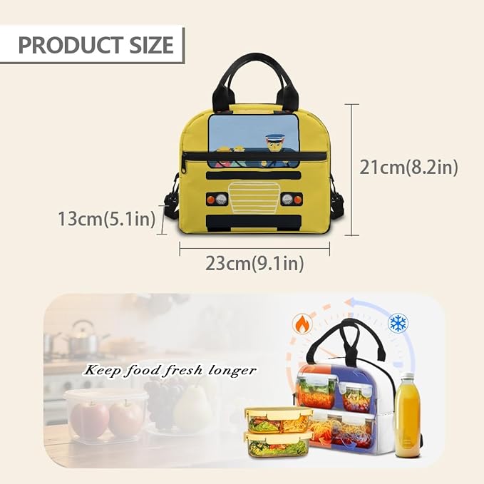 Cartoon School Bus Backpack for Girls Boys School Bookbags with Lunch Tote Bag Insulated Lunchbox Pencil Case Lightweight Elementary Primary Schoolbag Casual Rucksack 3 In 1 Set - Image 6