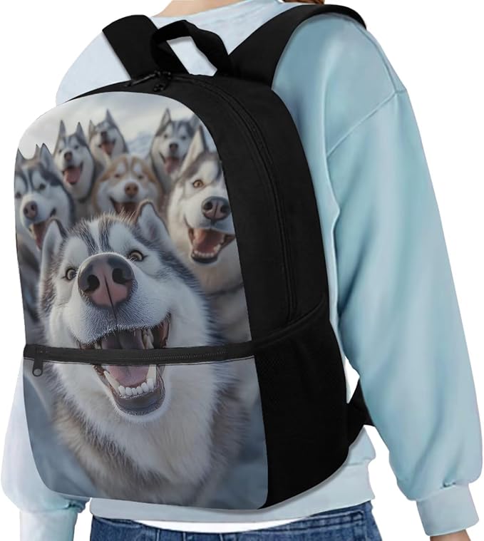 Husky Dog Backpack for School Boys Backpack with Lunch Box Water Bottle Carrier and Soft Pencil Pouch 4PCS Set Lightweight Bookbag with Front Pocket 17 inch Large Capacity School Bag for Kids - Image 2