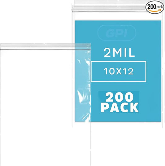 GPI - 10" x 12" 1 Gallon Zip Bags, 200 Count, 2 Mil, Clear Plastic Reclosable Poly Baggies, with Resealable Zip Top Lock. for A4 Letter Size Paper, Apparel, Clothing, Food, Home & Office Supplies. by GPI