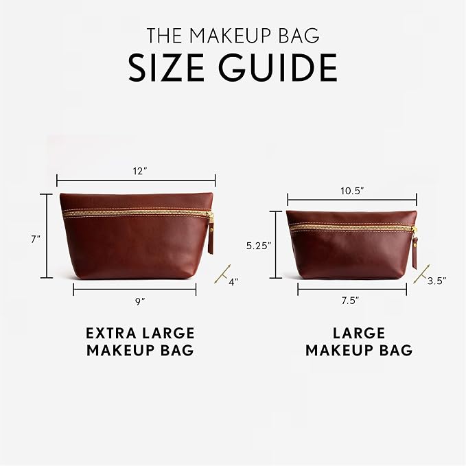 Portland Leather Goods Makeup Bag – Travel Friendly Cosmetic Bag with Zipper Closure for Organizing Makeup & Toiletries – Handmade from the Finest Full-Grain Hides – Extra Large, Cognac - Image 4